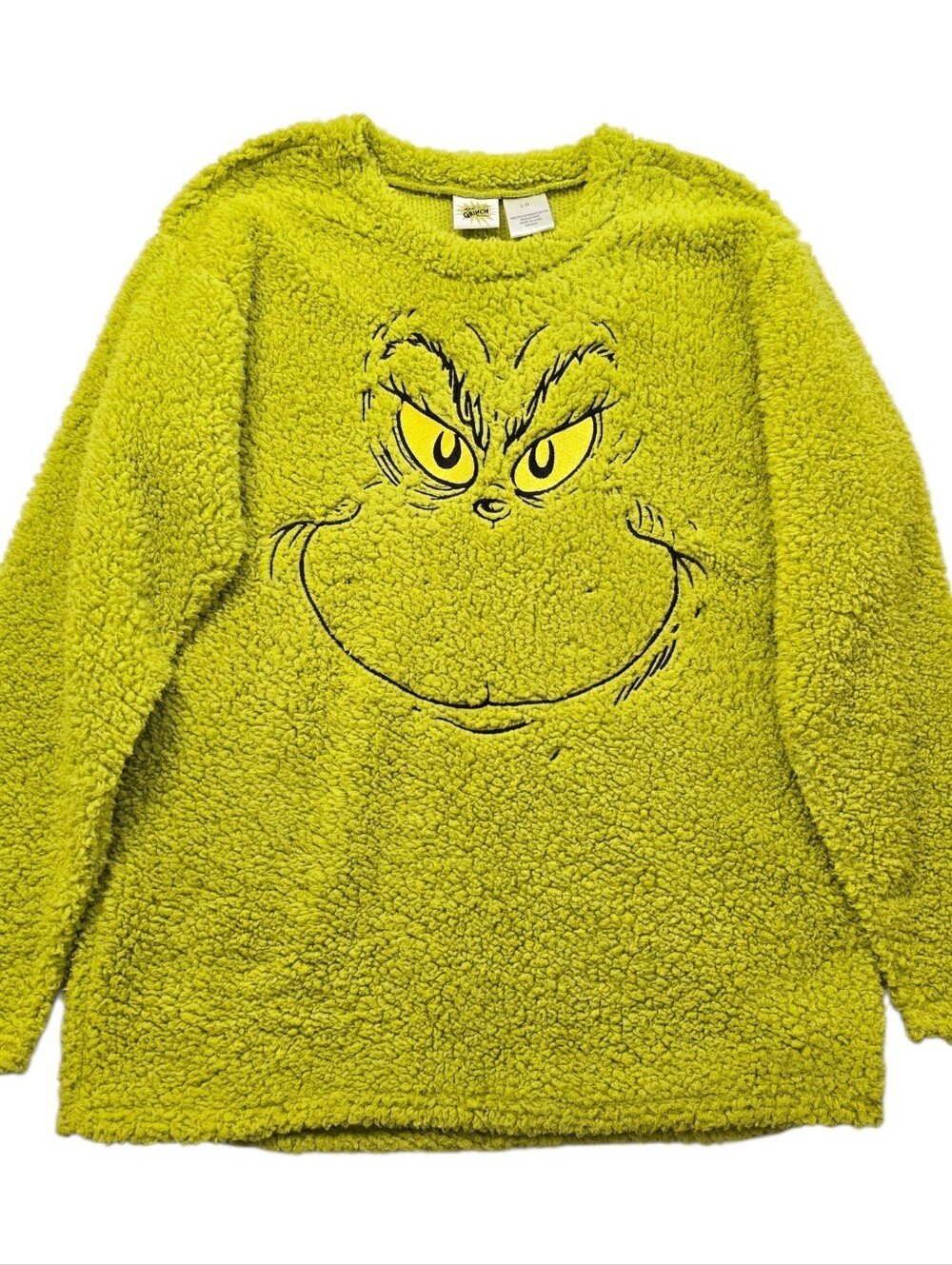 Men's Plush Crewneck Sweater in Bright Green with Graphic Face